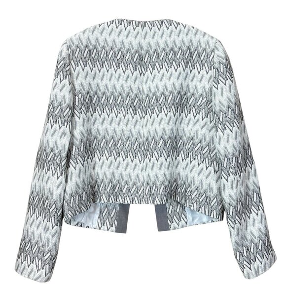 Tahari ASL Levine Cropped Tweed Striped Blazer Jacket Gray Silver Ivory Size 6 - Picture 2 of 8